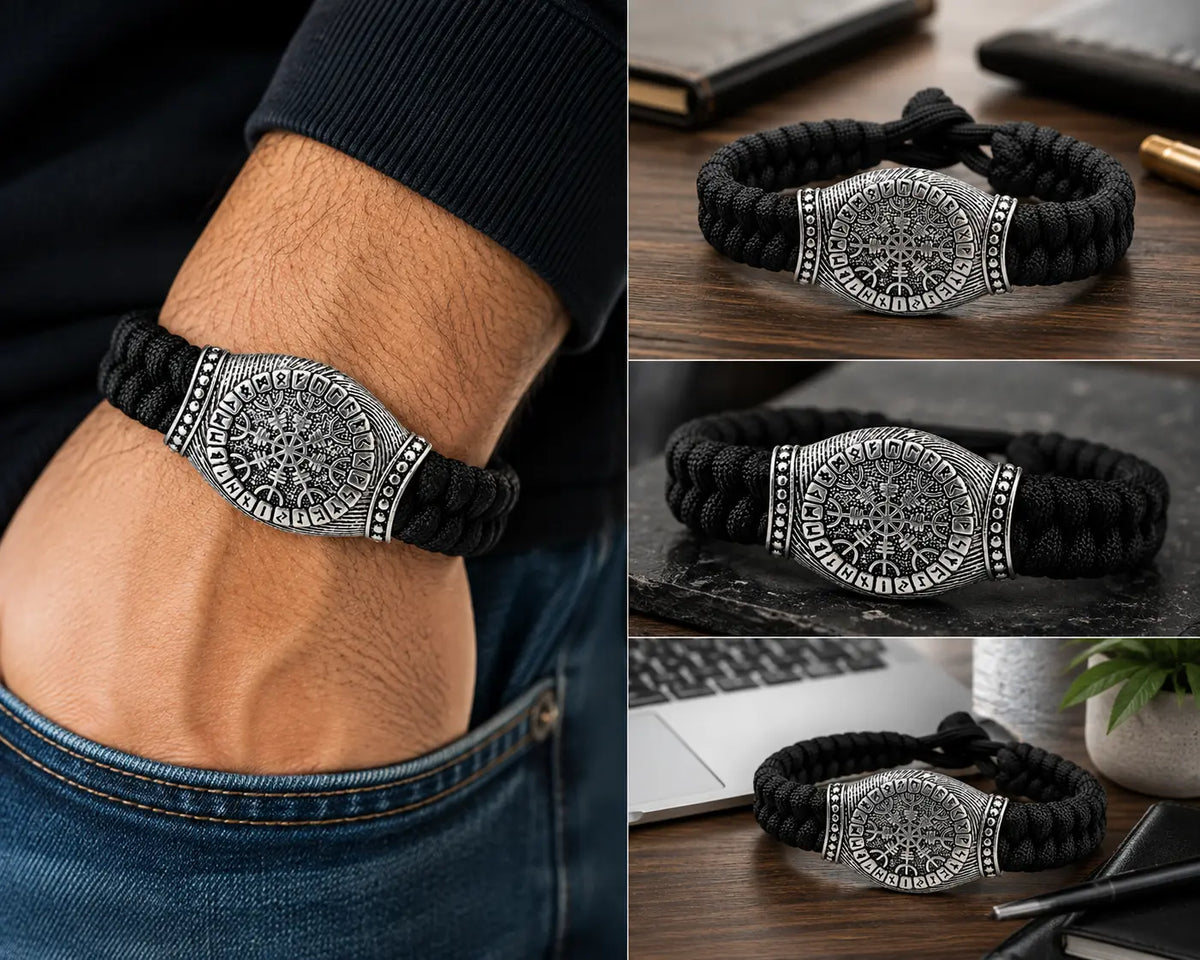 Viking Bracelet for Men – Nordic Rune Compass Paracord Bracelet