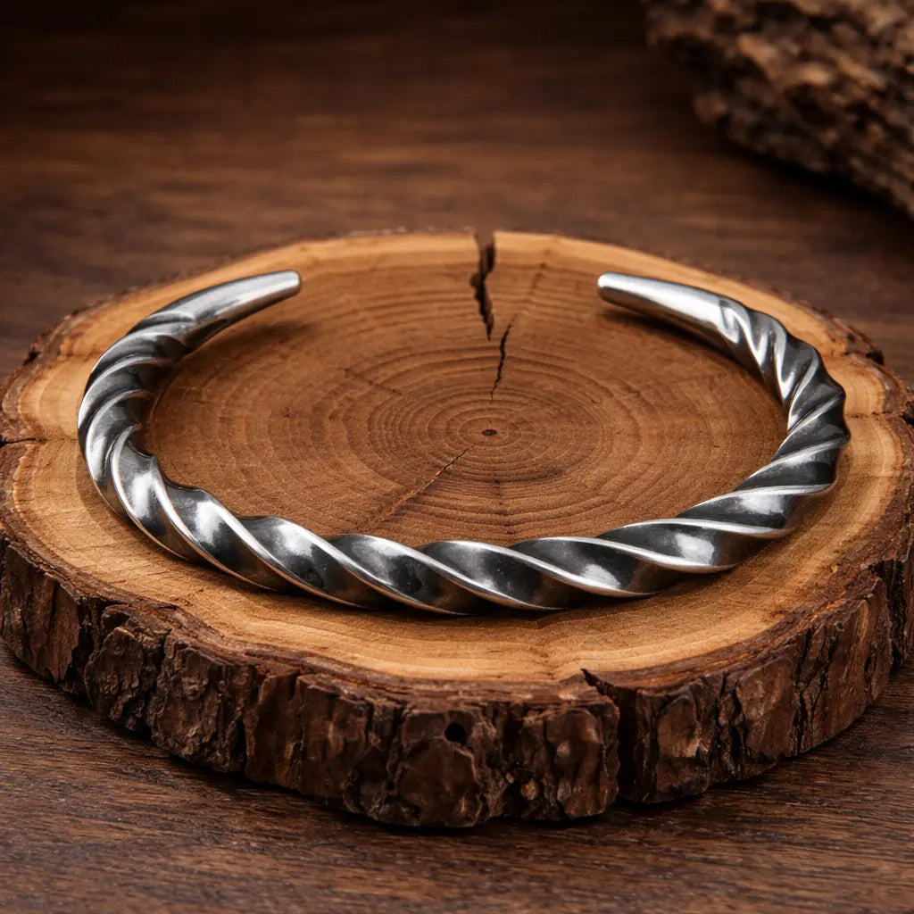 Viking Twisted Cuff Bracelet – 316L Stainless Steel Norse Bracelet for Men