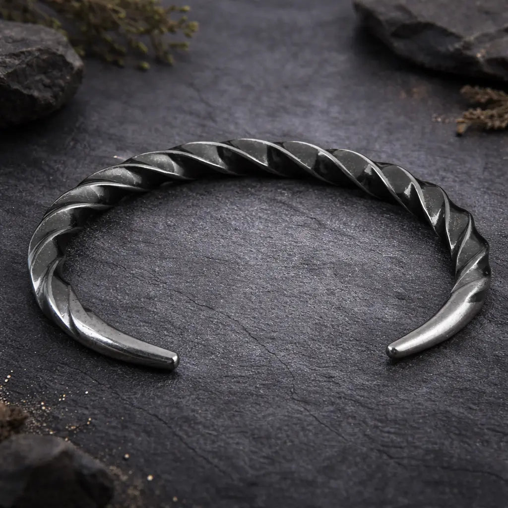 Viking Twisted Cuff Bracelet – 316L Stainless Steel Norse Bracelet for Men