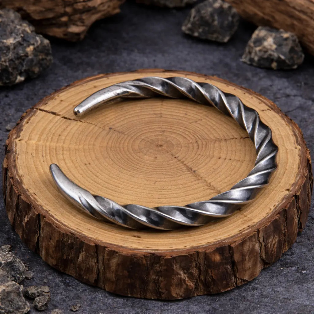 Viking Twisted Cuff Bracelet – 316L Stainless Steel Norse Bracelet for Men