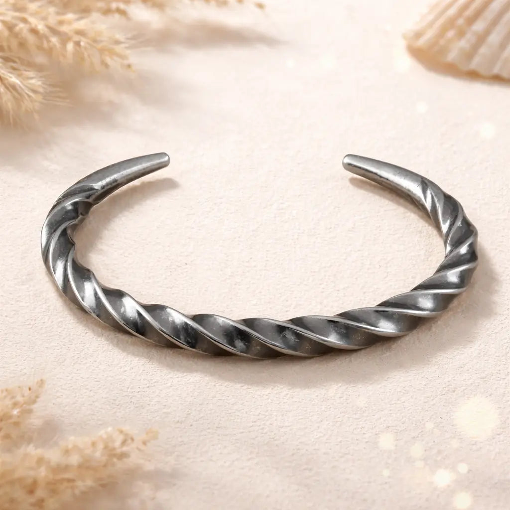 Viking Twisted Cuff Bracelet – 316L Stainless Steel Norse Bracelet for Men