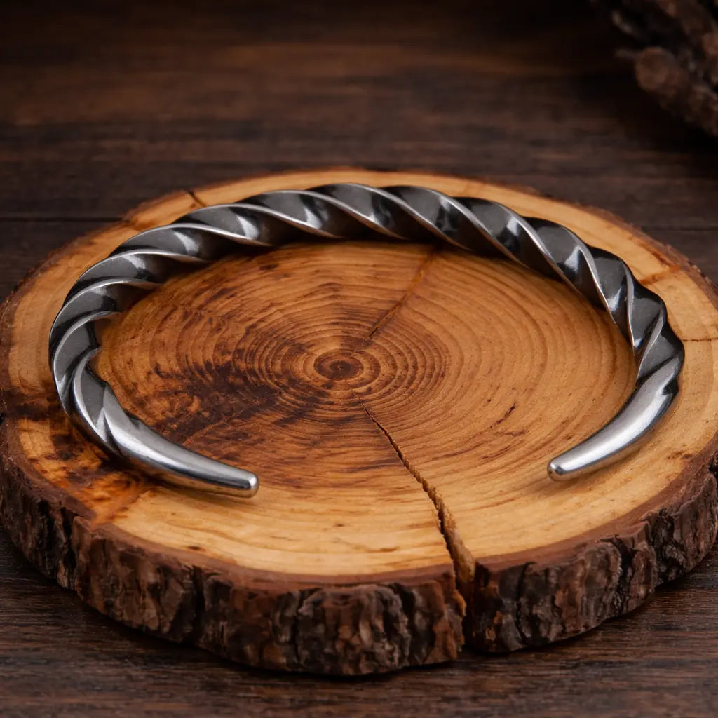 Viking Twisted Cuff Bracelet – 316L Stainless Steel Norse Bracelet for Men
